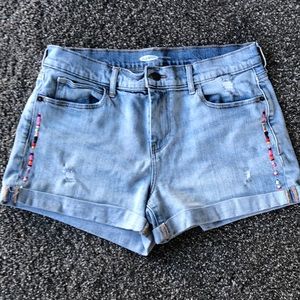 Old Navy distressed and embroidered jean shorts
